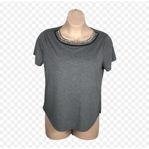 A.n.a Women's Shirt Blouse ~ Sz 3X ~ Gray ~ Short Sleeve ~ Bling around Neck